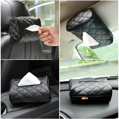 SHABELLA Plaid Pattern Microfiber Leather Car Hanging Tissue Holder