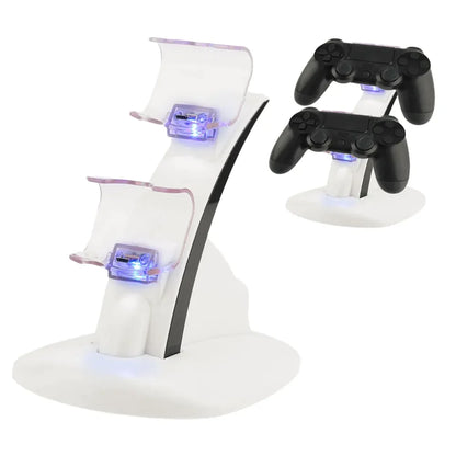 LED Micro Dual Controller Charger Stand for PS4 in White