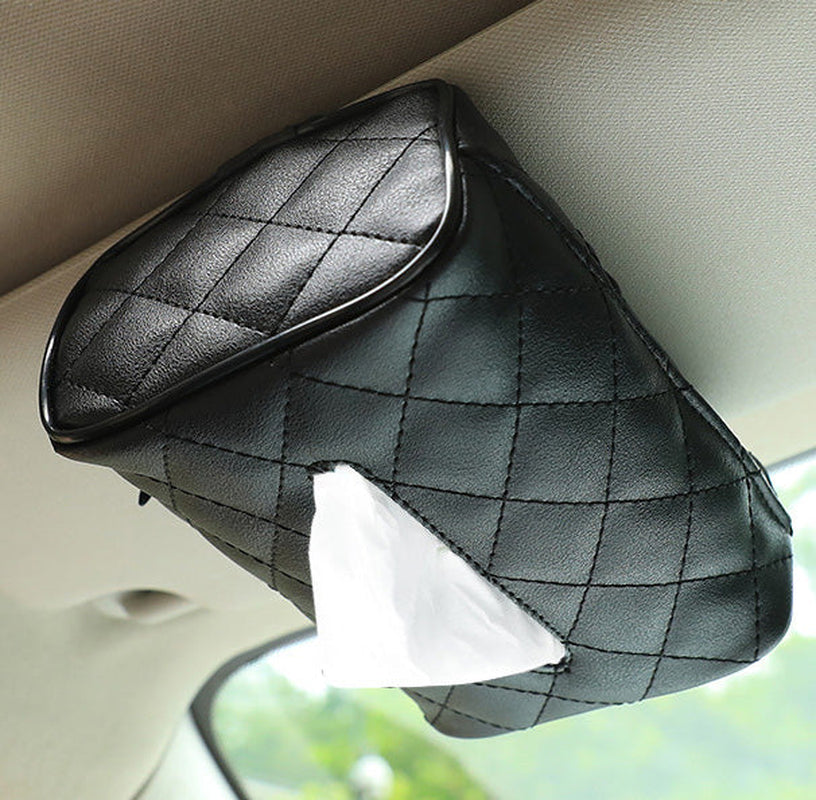 SHABELLA Plaid Pattern Microfiber Leather Car Hanging Tissue Holder