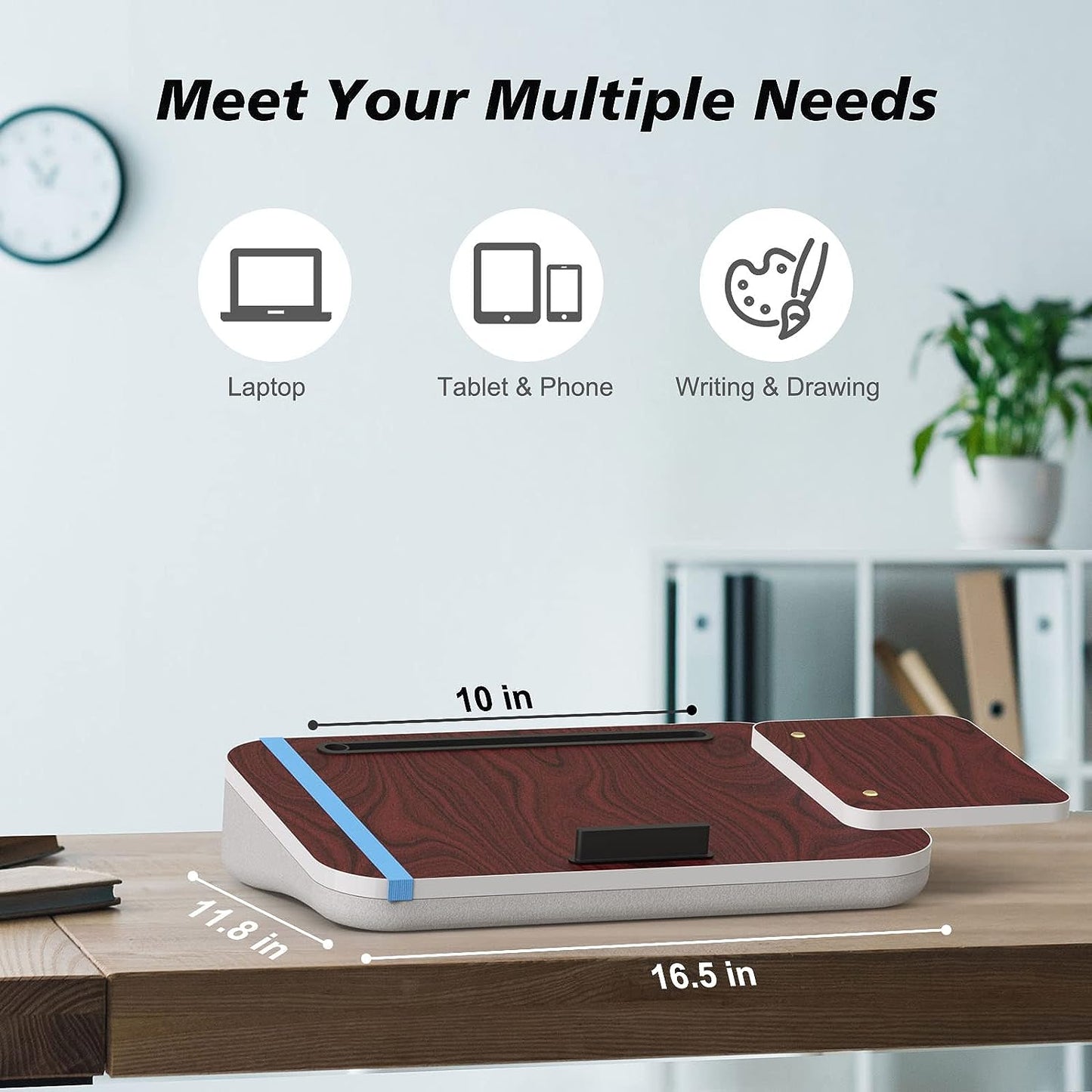 Lap Desk with Cushion, Tablet Holder and Detachable Mouse Tray, Fits up to 16.1 Inches Laptops, Lap Desk for Bed Couch Sofa and Table