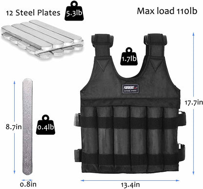 Adjustable Weighted Vest with Weights Included Strength Training Vests ,12 Steel