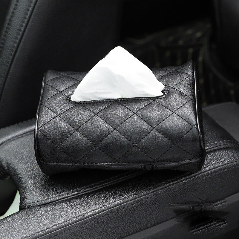 SHABELLA Plaid Pattern Microfiber Leather Car Hanging Tissue Holder